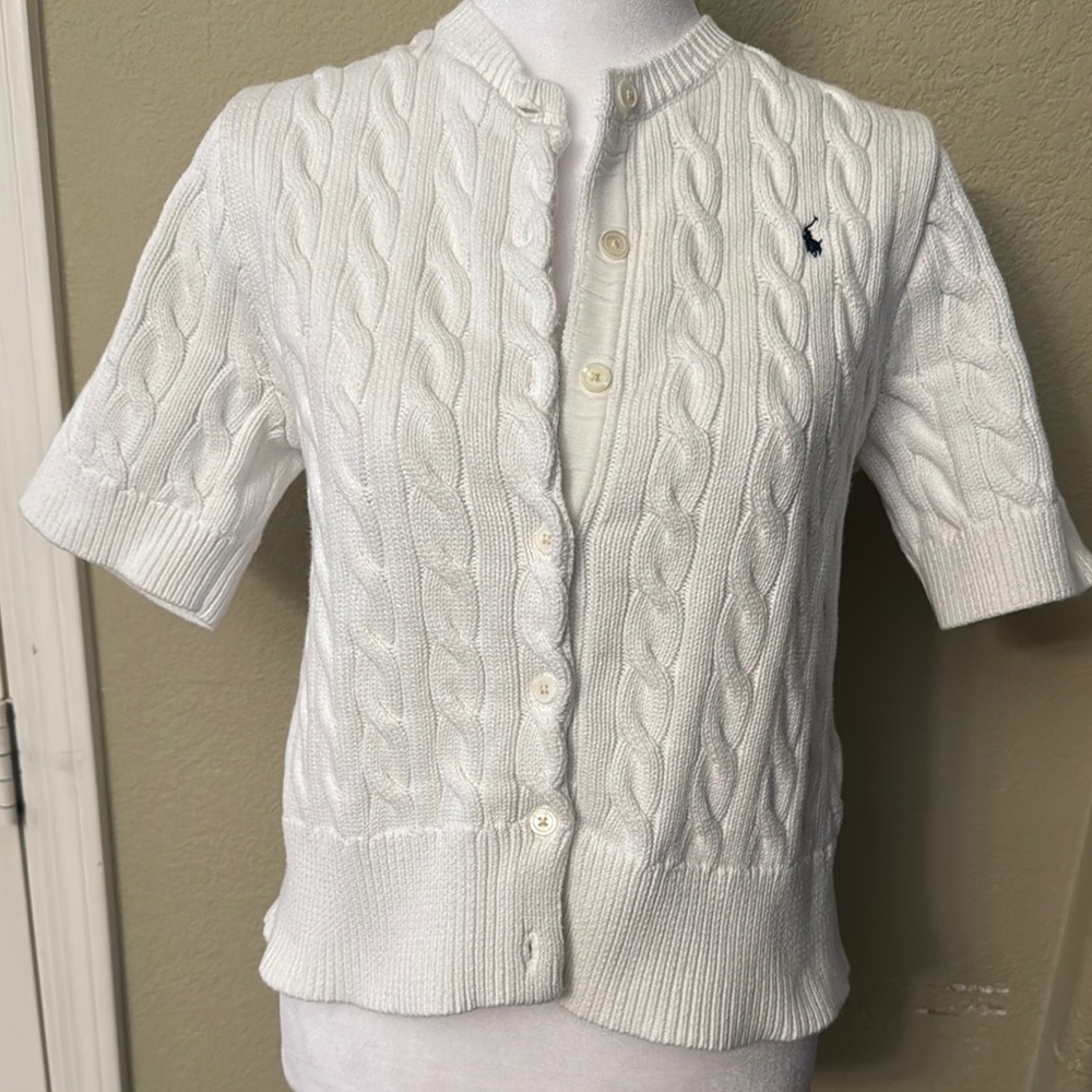 Ralph Lauren White Cable Knit Cardigan